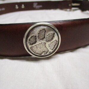 Enmon Genuine Leather Paw Print Metal Accessory Belt Brown Women Size | 34